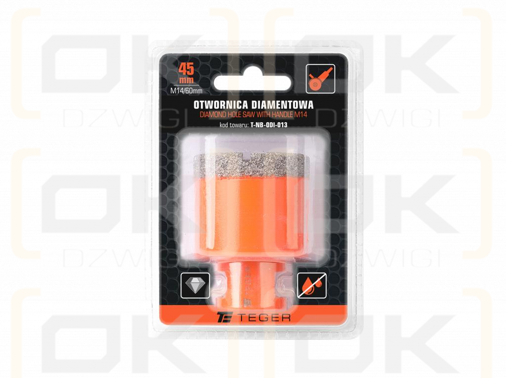 Otwornica diamentowa z uchwytem M14/45 mm / TEGER