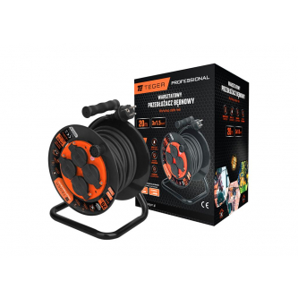 Enrollador de cable alargador de taller PROFESIONAL, 3X1,5mm, IP44, H05RR-F, cert. CE / 20M, Teger