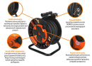 Enrollador de cable alargador de taller PROFESIONAL, 3X1,5mm, IP44, H05RR-F, cert. CE / 30M, Teger