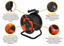 Enrollador de cable alargador de taller PROFESIONAL, 3X2,5mm, IP44, H05RR-F, cert. CE / 20M, Teger