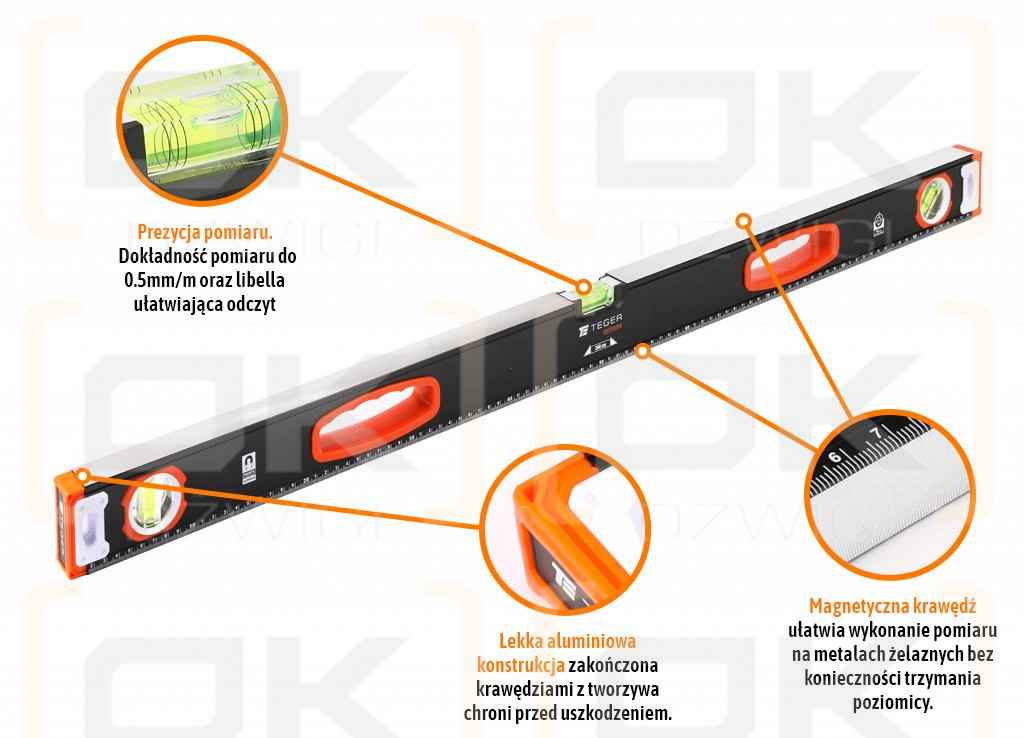 Poziomnica aluminiowa/magnetyczna 100 cm Extreme / TEGER