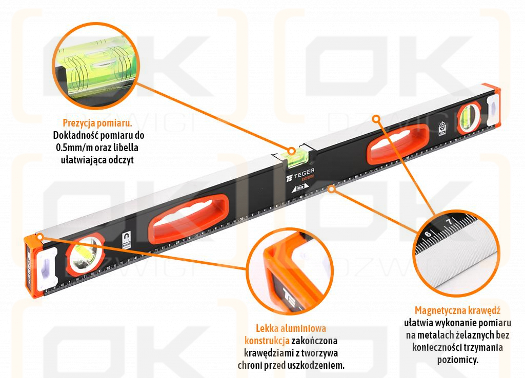 Poziomnica aluminiowa/magnetyczna 80 cm Extreme / TEGER