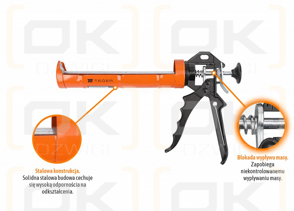 Wyciskacz do mas silikonowych 230 mm - z blokadą wypływu masy / TEGER