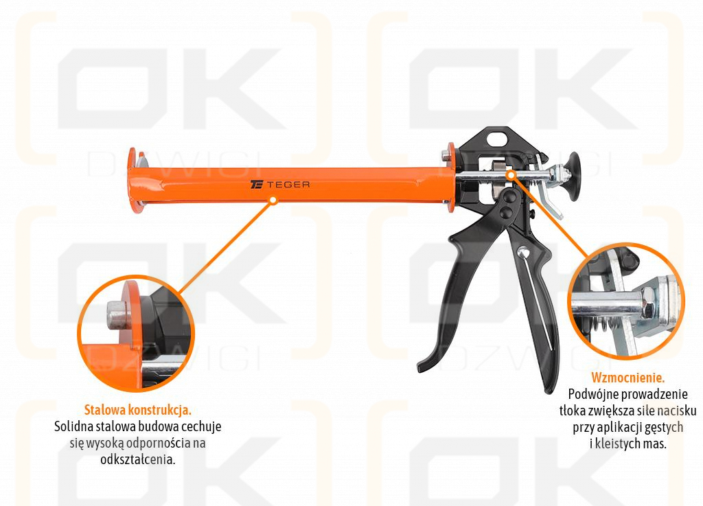 Wyciskacz do mas silikonowych 245 mm - bez blokady wypływu masy - wzmocniony / TEGER