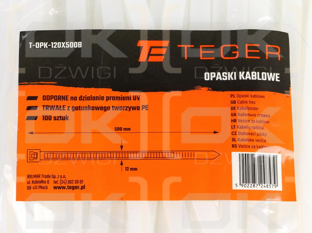 Cable ties, cable ties, tie clips, cable ties, 12.0 x 500mm 100 pcs in a bag transparent UV resistant, in electrical engineering, electronics, construction and mechanics, Teger