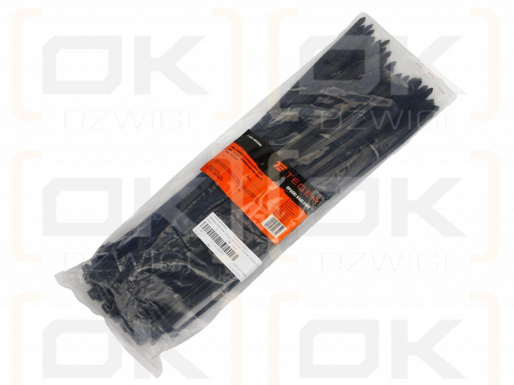 Opaski kablowe, opaski zaciskowe, tyrytytki, trytytki, 9.0 x 550mm 100 szt w worku czarne odporne na UV, w elektrotechnice, elektronice, budownictwie i mechanice, Teger
