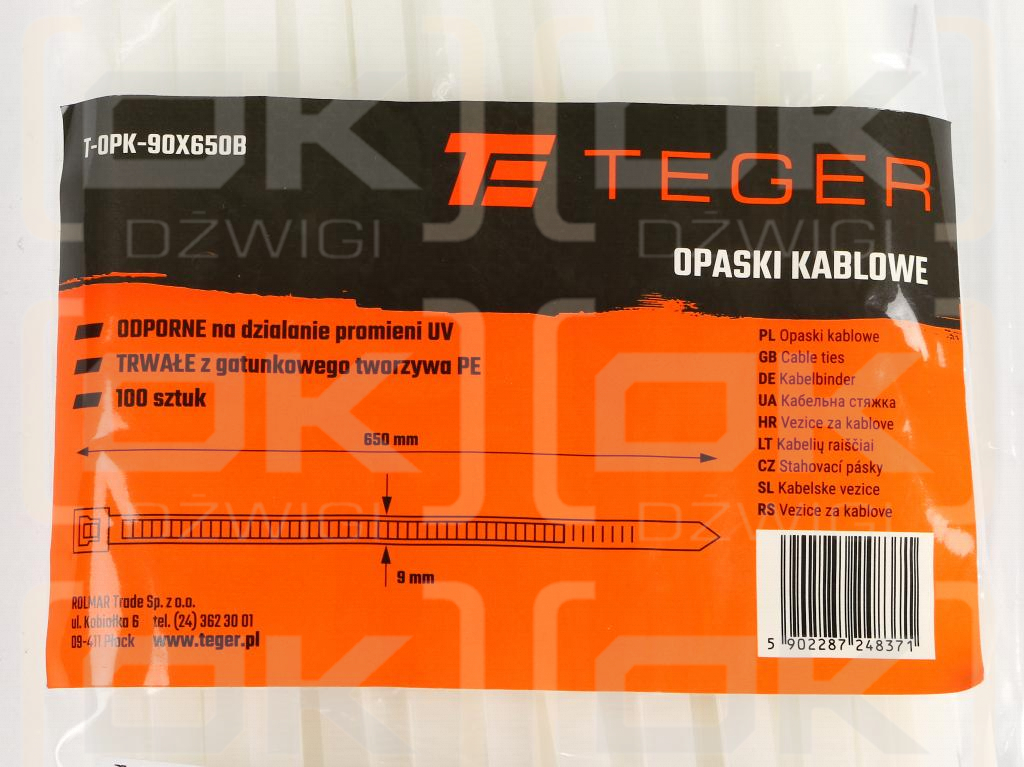 Cable ties, cable ties, tie clips, cable ties, 9.0 x 650mm 100 pcs in a bag transparent UV resistant, in electrical engineering, electronics, construction and mechanics, Teger