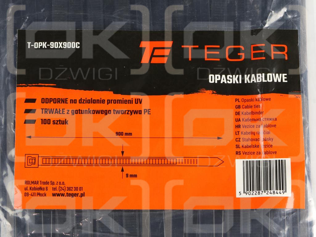 Cable ties, cable ties, tie clips, cable ties, 9.0 x 900mm 100 pcs in a bag black UV resistant, in electrical engineering, electronics, construction and mechanics, Teger