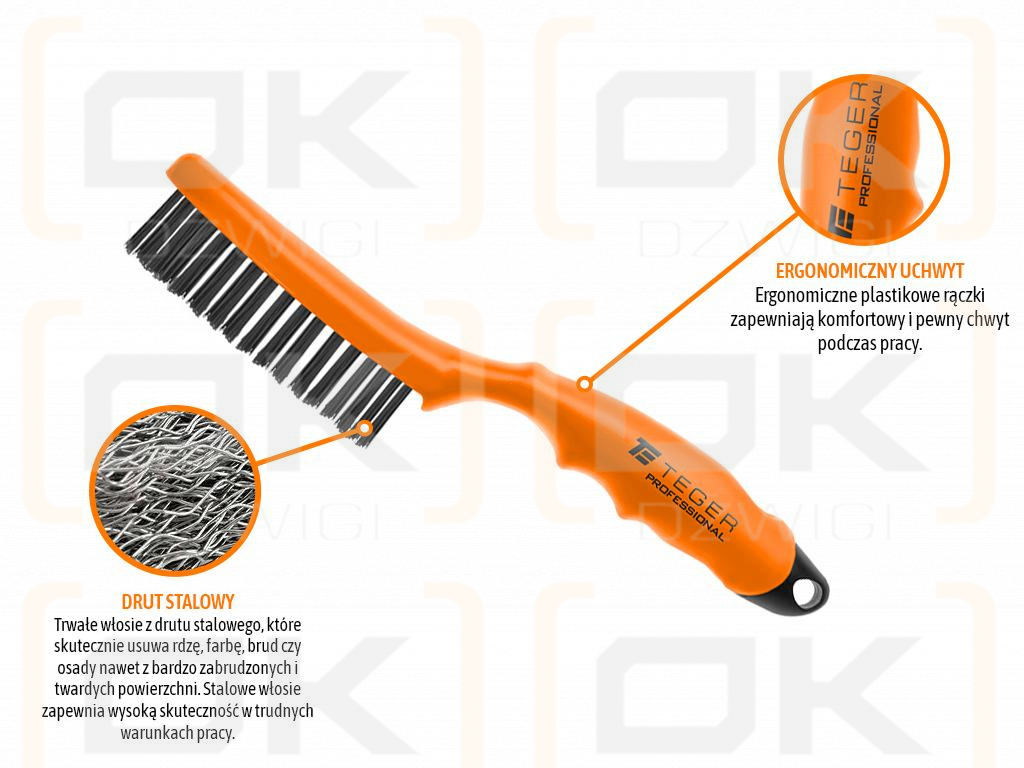 Professionelle Rostbürste, schwarzer Stahldraht / 4 Reihen, mit Kunststoffgriff, Teger