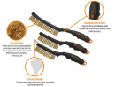 PROFESSIONAL rust removal wire brush set, brass wire, 3/4 row, with scraper, with plastic handle, (3 pcs), Teger
