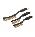 PROFESSIONAL rust removal wire brush set, brass wire, 3/4 row, with scraper, with plastic handle, (3 pcs), Teger