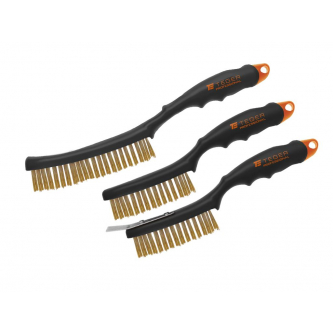 PROFESSIONAL rust removal wire brush set, brass wire, 3/4 row, with scraper, with plastic handle, (3 pcs), Teger