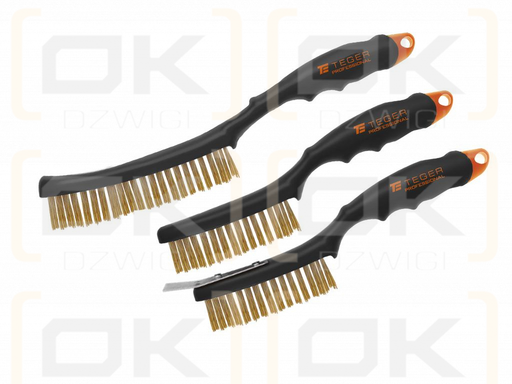 PROFESSIONAL rust removal wire brush set, brass wire, 3/4 row, with scraper, with plastic handle, (3 pcs), Teger