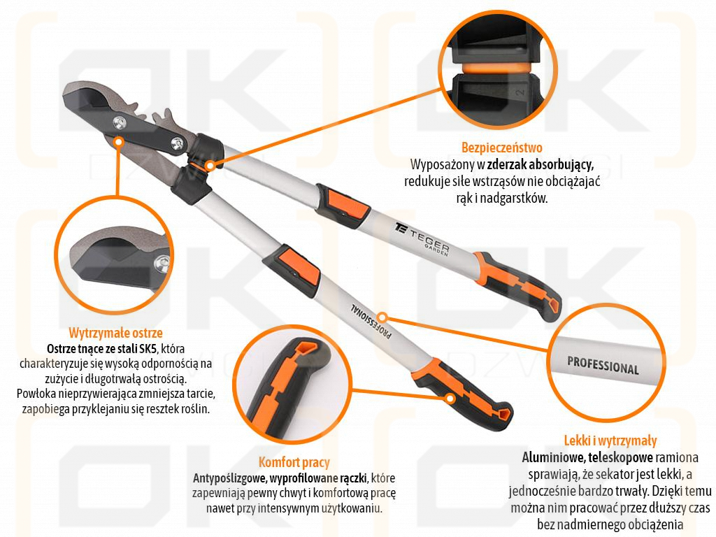 PROFESSIONAL scissor pruner - two-handed telescopic, aluminum, Teger