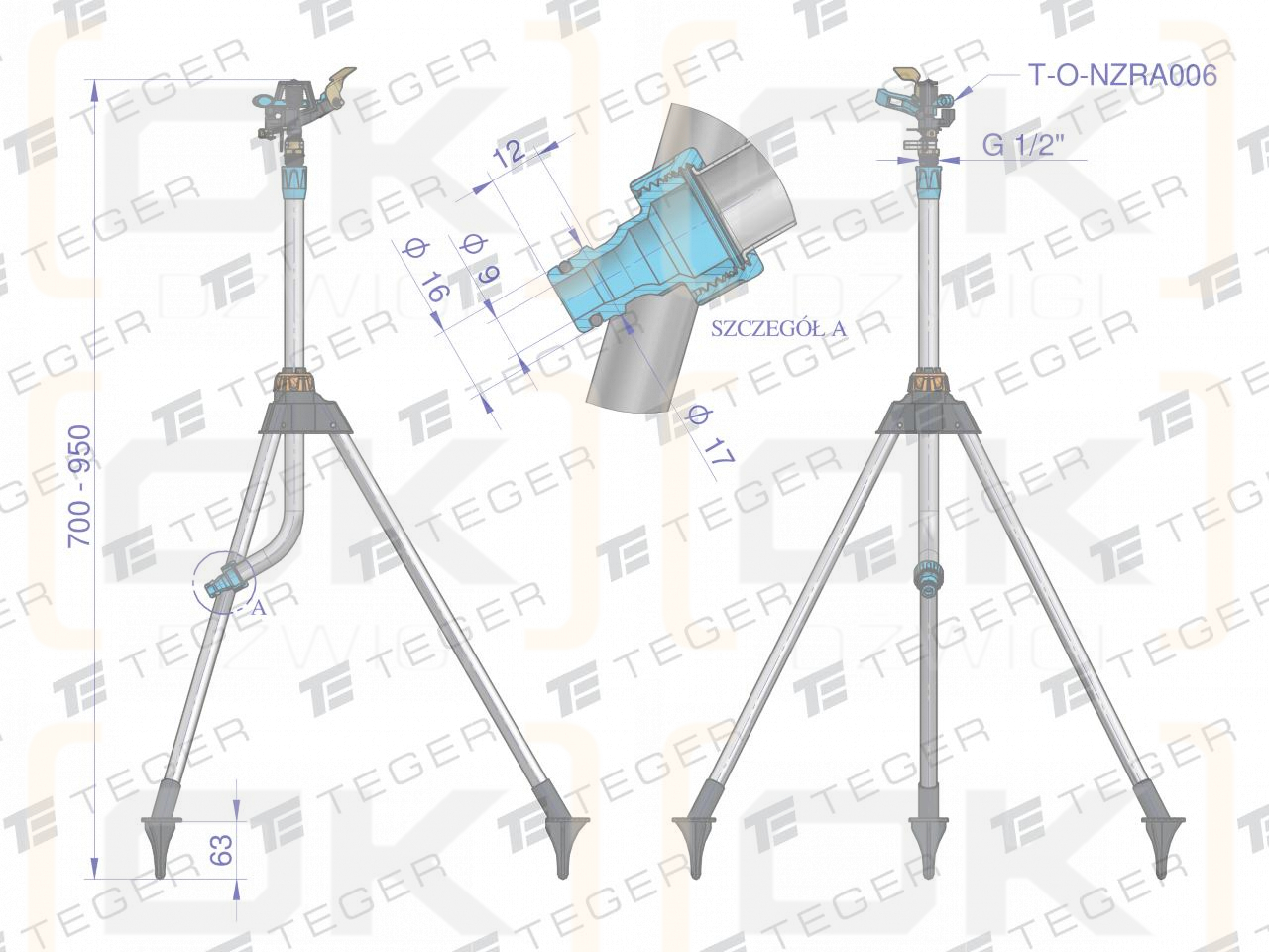 Zraszacz ogrodowy - trójnożny (70-95cm)  / TEGER