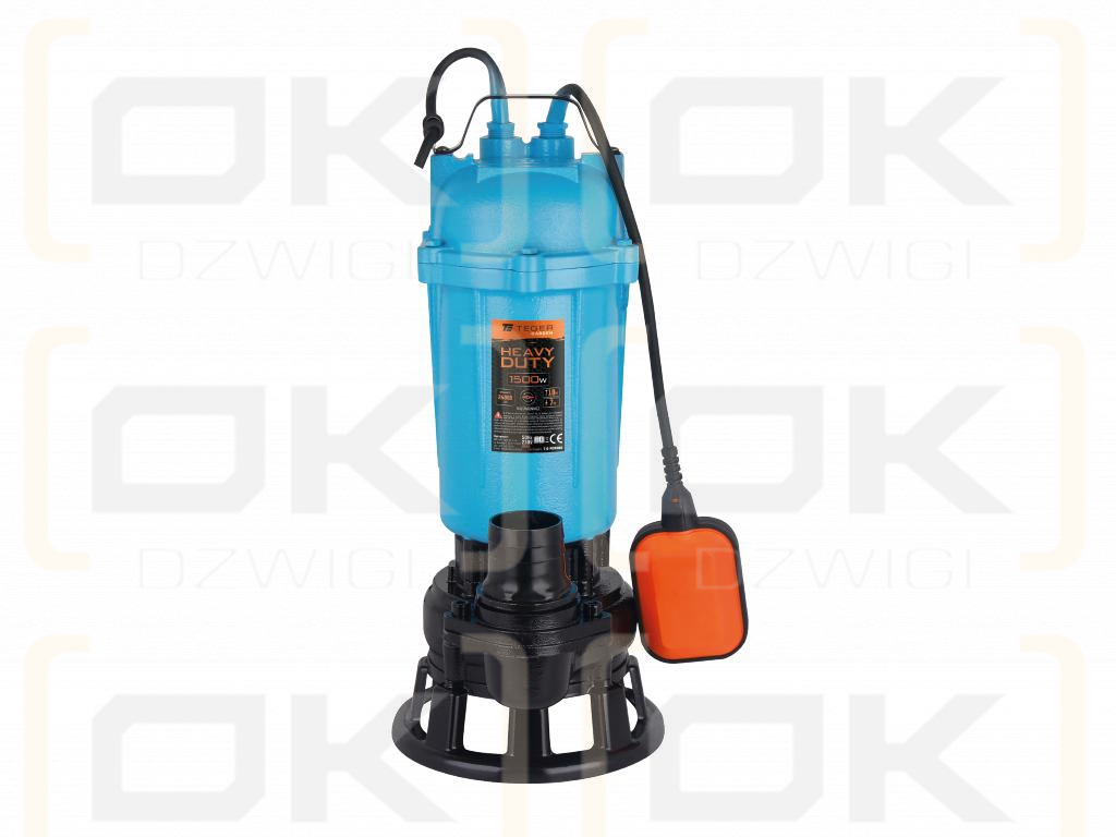 Tauchpumpe für Schmutzwasser und Abwasser mit Zerkleinerer 1500W HEAVY DUTY, (Schwimmerschalter), TEGER