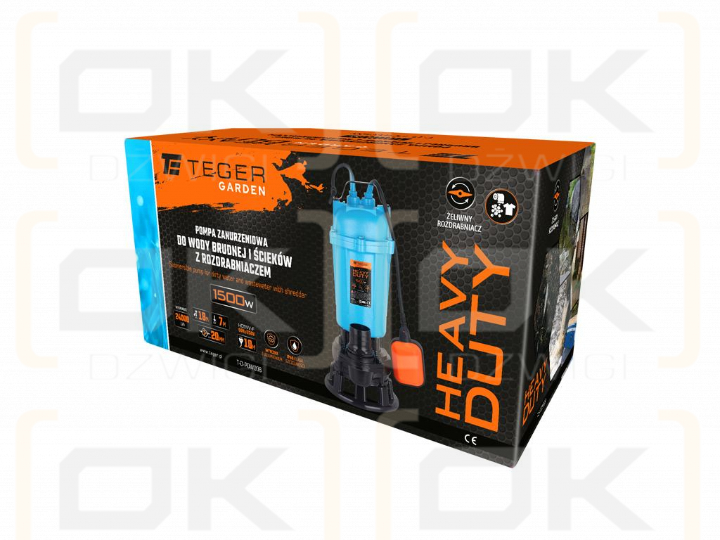 Tauchpumpe für Schmutzwasser und Abwasser mit Zerkleinerer 1500W HEAVY DUTY, (Schwimmerschalter), TEGER