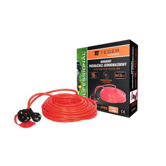 Alargador de una toma, jardín PROFESIONAL, 3X1,5mm, IP20, H05VV-F, con toma de tierra, cert. CE / 10M, Teger