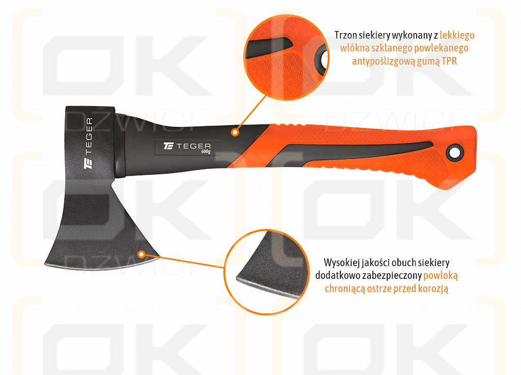 Siekiera uniwersalna z trzonkiem fiberglass 600 g / TEGER