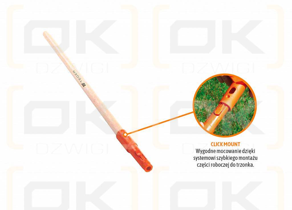 Trzonek drewniany 80cm (mocowanie CLICK) / TEGER (pakowane po 10 szt.)