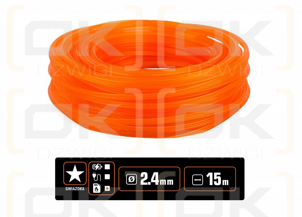 Żyłka tnąca do podkaszarek / Gwiazdka / 2.4 mm / 15 m / TEGER