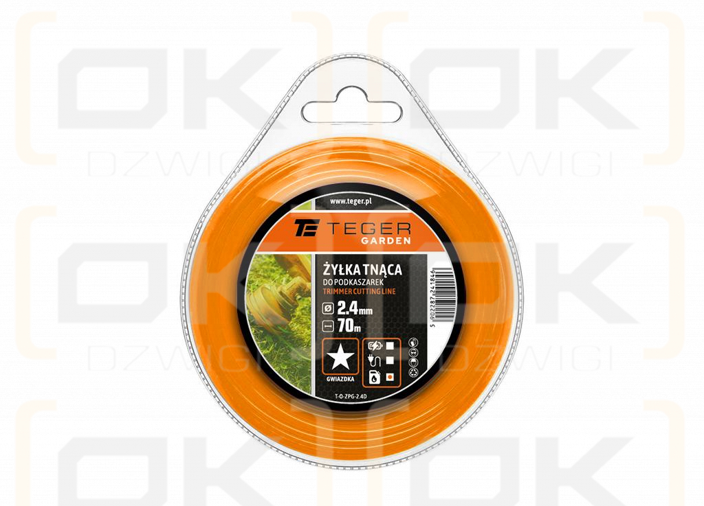 Żyłka tnąca do podkaszarek / Gwiazdka / 2.4 mm / 70 m / TEGER