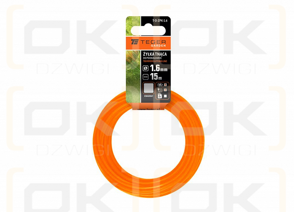 Żyłka tnąca do podkaszarek / Kwadrat / 1.6 mm / 15 m / TEGER