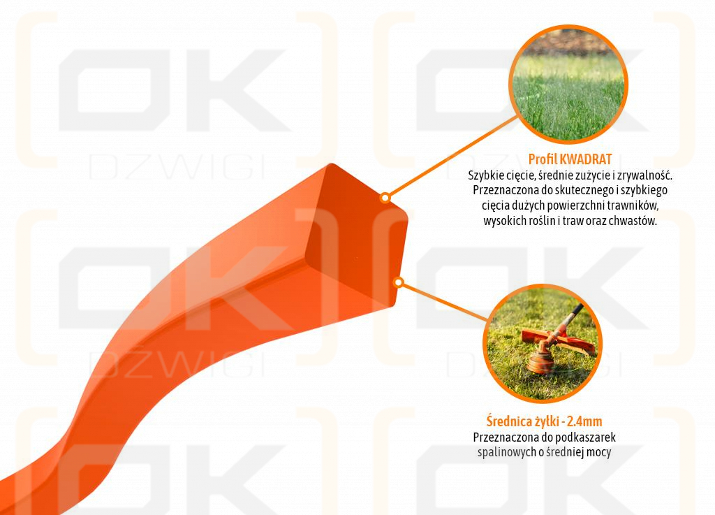 Żyłka tnąca do podkaszarek / Kwadrat / 2.4 mm / 70 m / TEGER