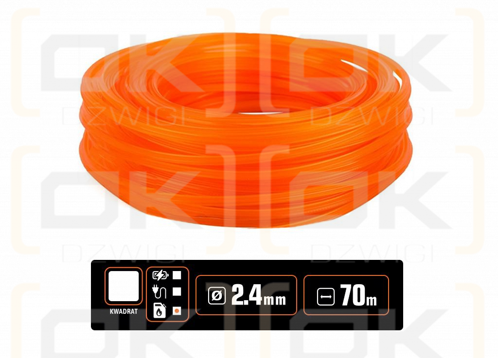 Żyłka tnąca do podkaszarek / Kwadrat / 2.4 mm / 70 m / TEGER