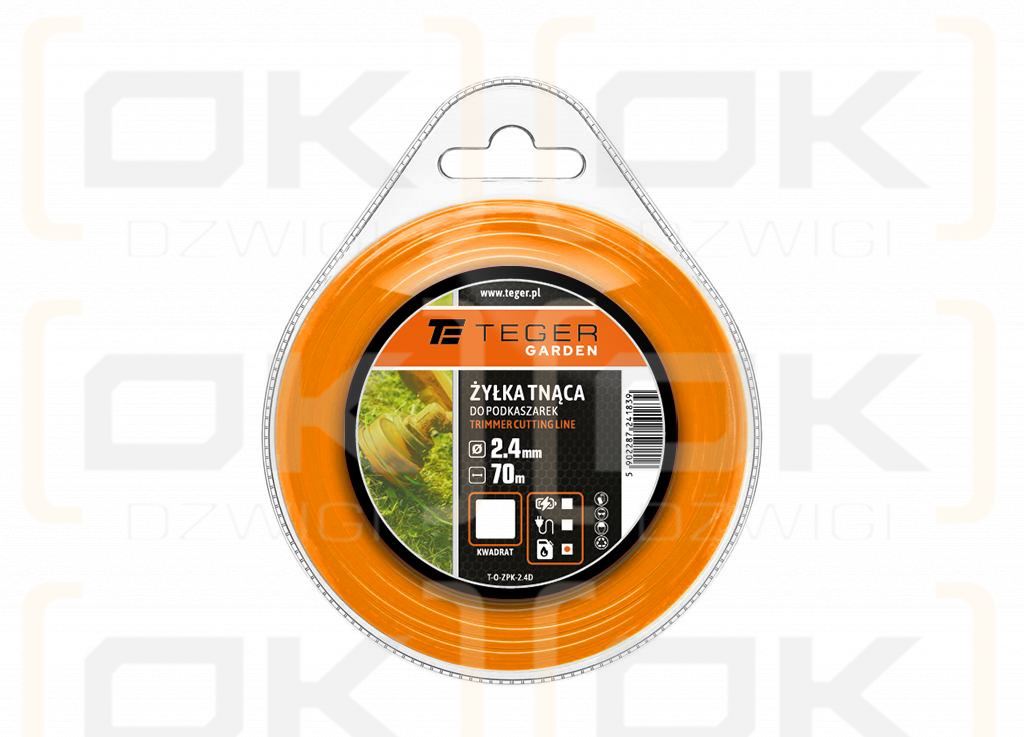 Żyłka tnąca do podkaszarek / Kwadrat / 2.4 mm / 70 m / TEGER