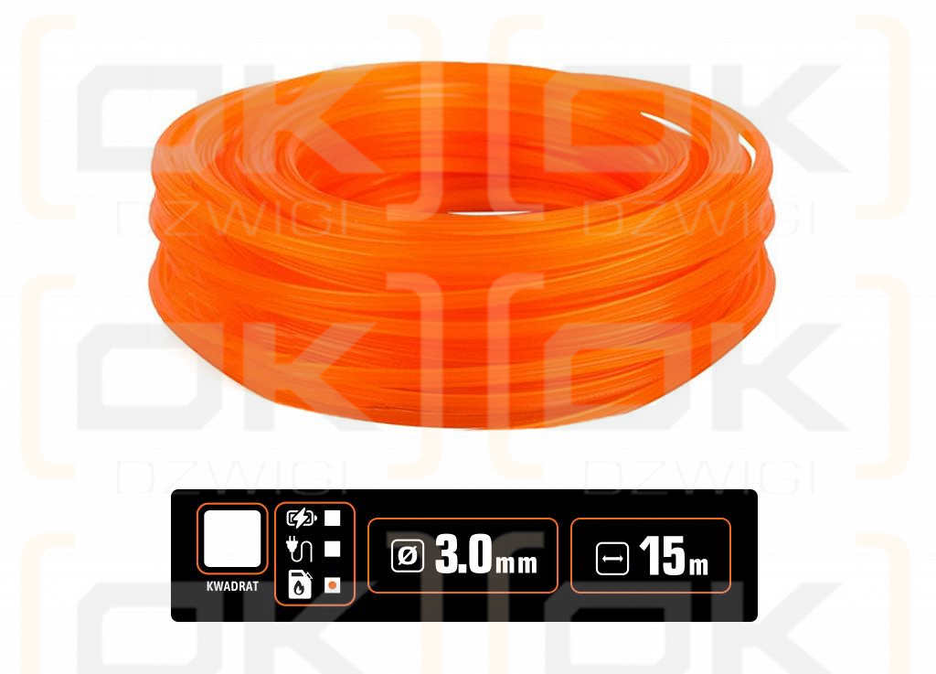 Żyłka tnąca do podkaszarek / Kwadrat / 3.0 mm / 15 m / TEGER