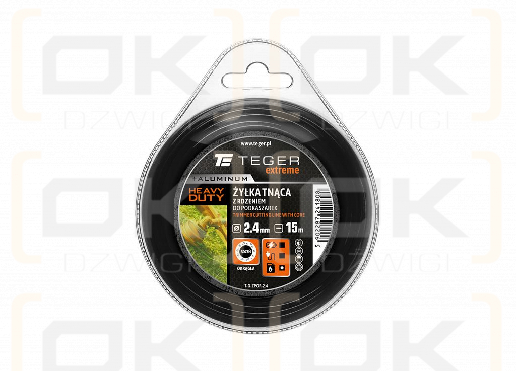 Żyłka tnąca do podkaszarek HEAVY DUTY (z rdzeniem) / Okrągła / 2.4 mm / 15 m Extreme / TEGER