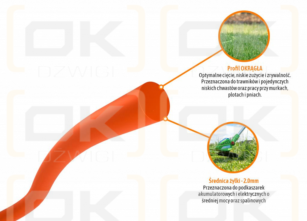 Żyłka tnąca do podkaszarek / Okrągła / 2.0 mm / 15 m / TEGER