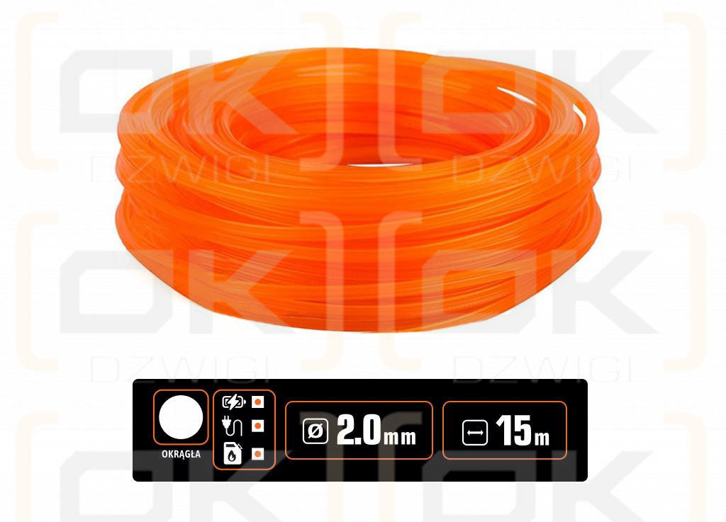 Żyłka tnąca do podkaszarek / Okrągła / 2.0 mm / 15 m / TEGER