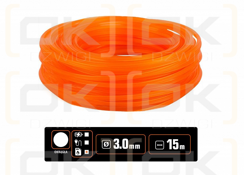 Żyłka tnąca do podkaszarek / Okrągła / 3.0 mm / 15 m / TEGER