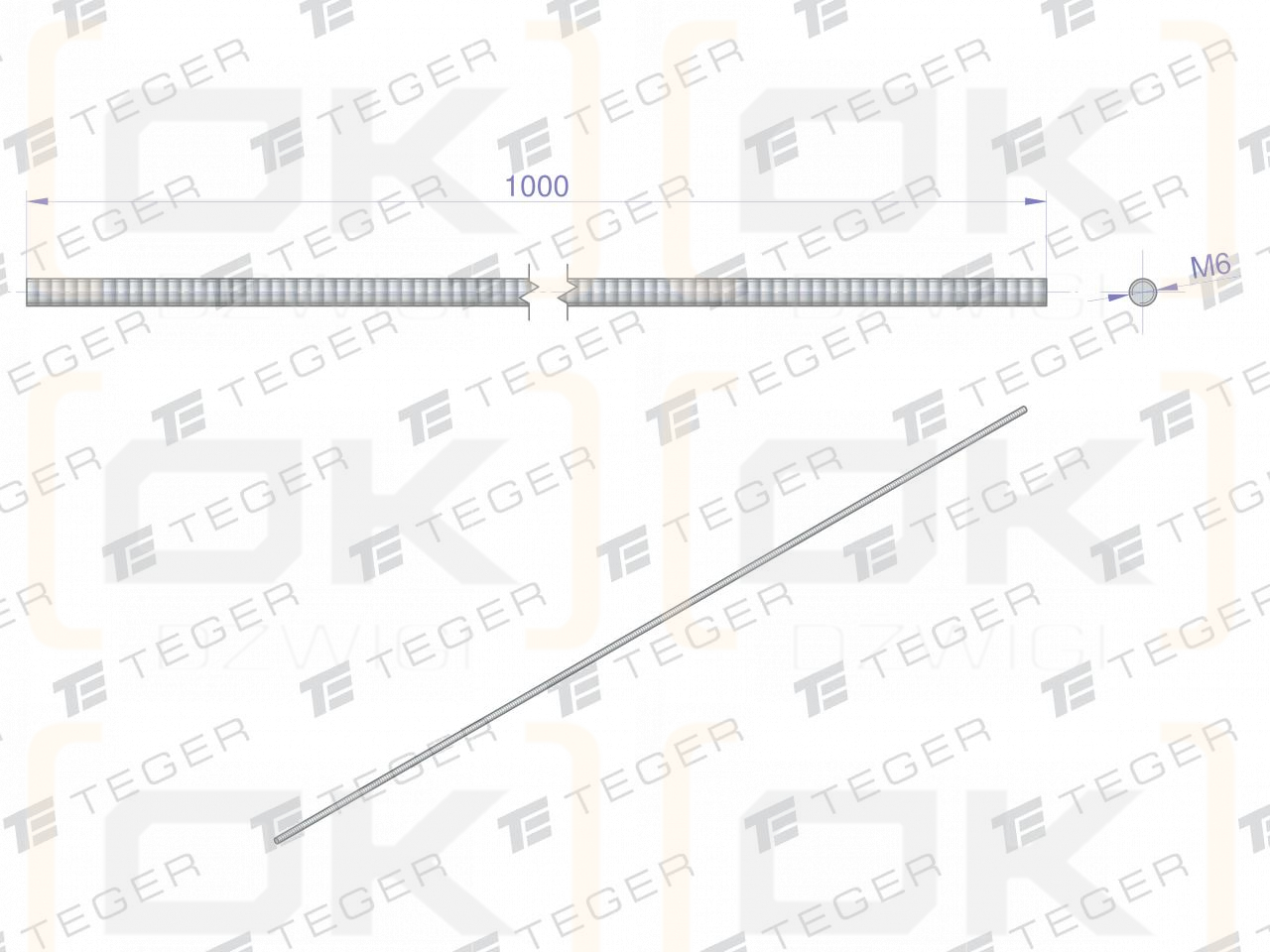 Резьбовой стержень М6 х 1000 мм класс 8.8 DIN 975 оцинкованный TEGER (продается комплектами по 5 шт.)