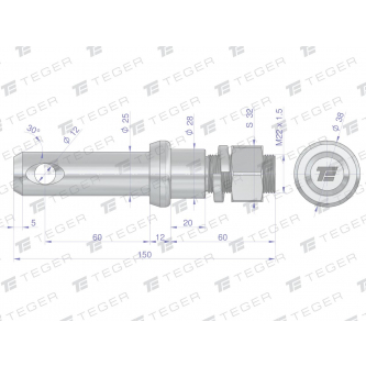 Sworzeń z gwintem T-SG25602240150 fi 25/60 mm M22x1.5/40 mm  150 mm TEGER