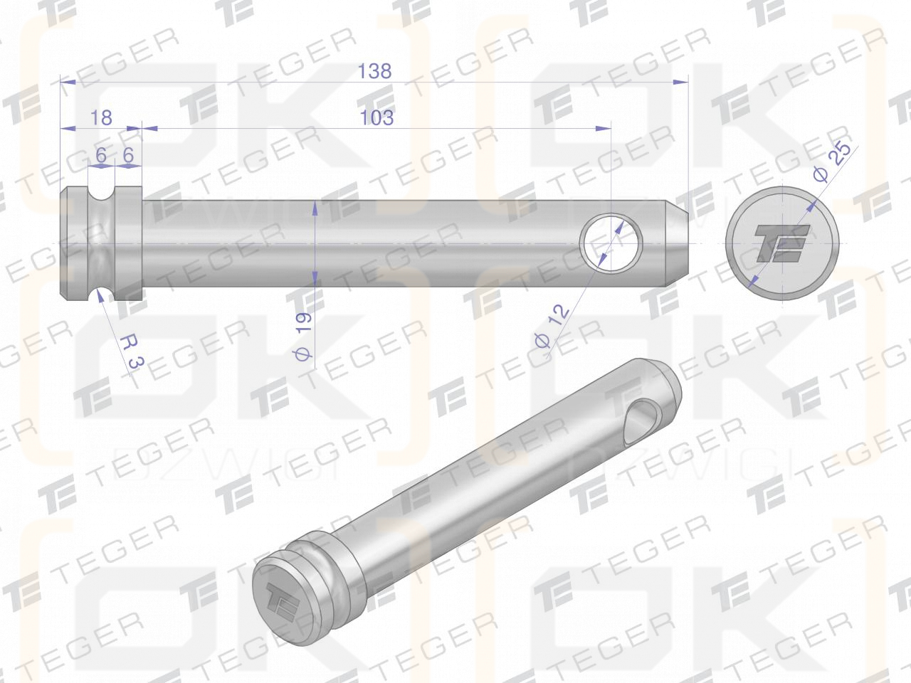 Sworzeń łącznika górnego 19x103x138 TEGER