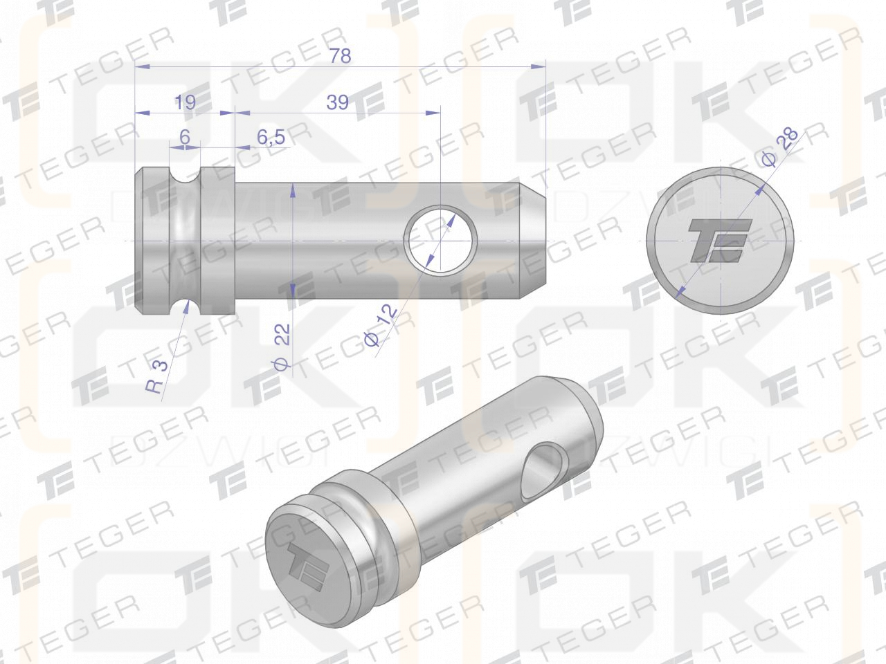 Sworzeń łącznika górnego 22x39x78 TEGER