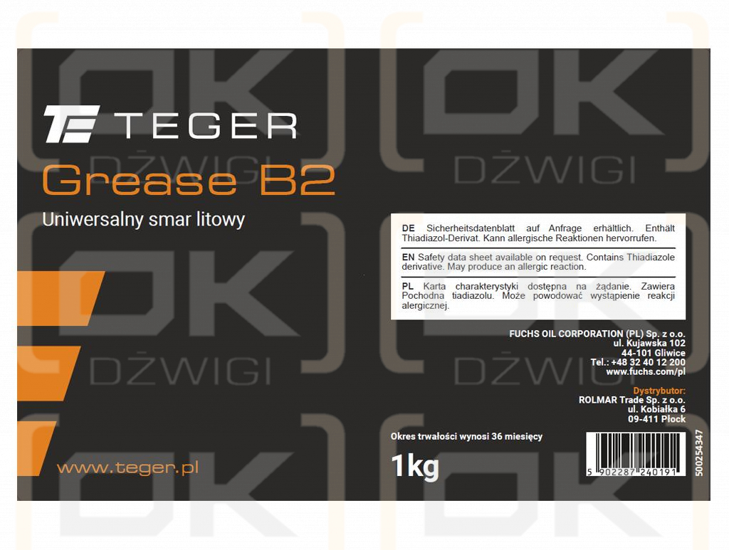 Smar uniwersalny litowy TEGER GREASE B2, opakowanie 1kg (Pakowane po 10szt.)