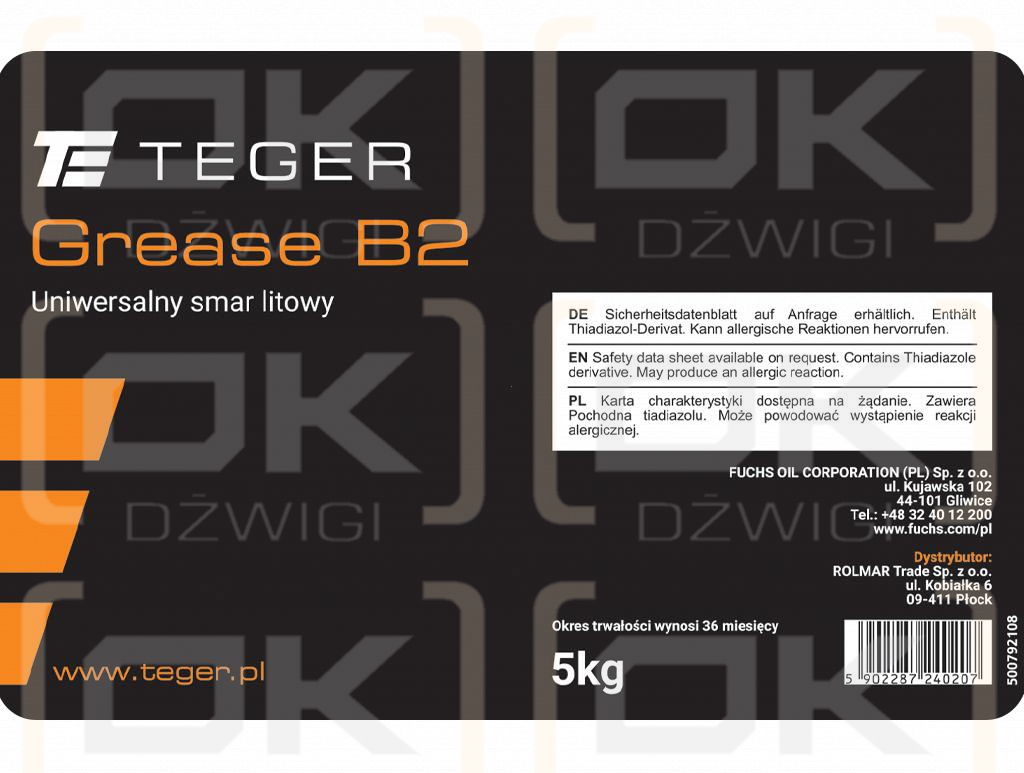 Smar uniwersalny litowy TEGER GREASE B2, opakowanie 5kg