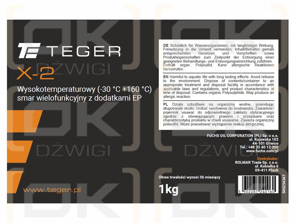 Smar wielofunkcyjny wysokotemperaturowy z dodatkami EP TEGER X-2, opakowanie 1kg (Pakowane po 10szt.)