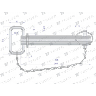 Sworzeń zaczepu z zawleczką i łańcuchem 28x165x205 TEGER