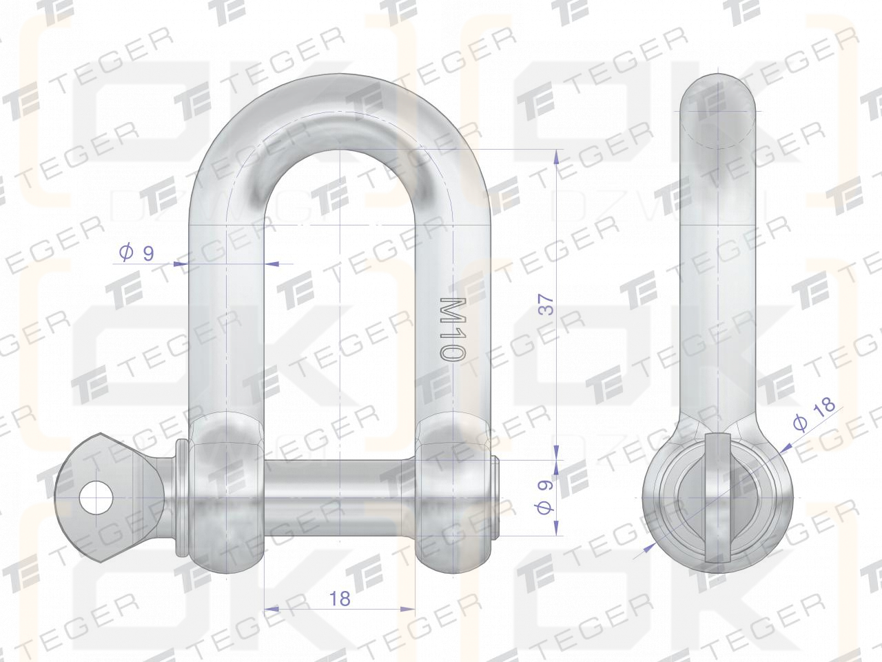 Grillete tipo D 10, TEGER (se vende en paquetes de 10)