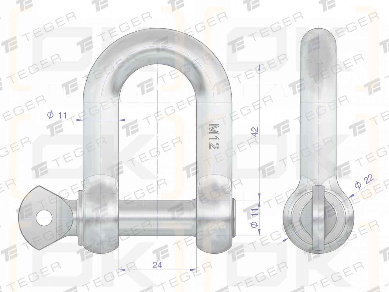Grillete tipo D 12, TEGER (se vende en juegos de 5)