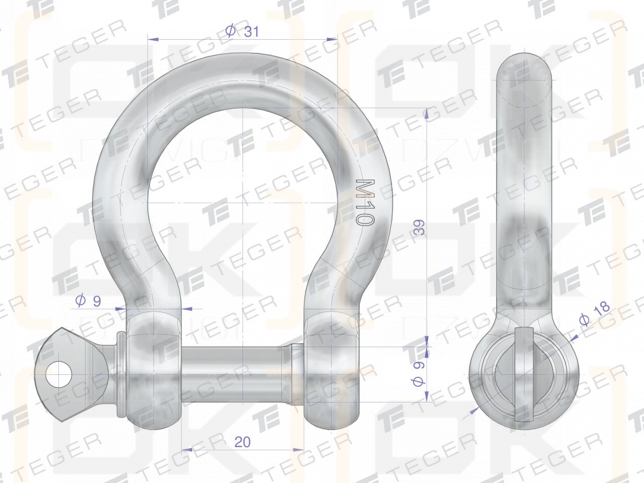 Grillete Omega 10, TEGER (se vende en paquetes de 10)