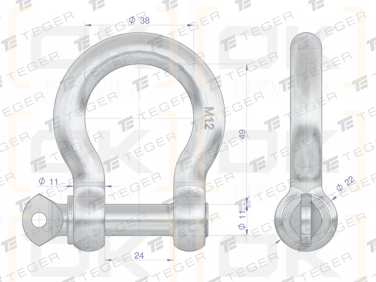 Grillete Omega 12, Teger (se vende en paquetes de 10)