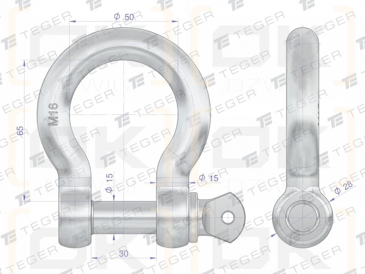 Grillete Omega 16 TEGER (se vende en paquetes de 10)