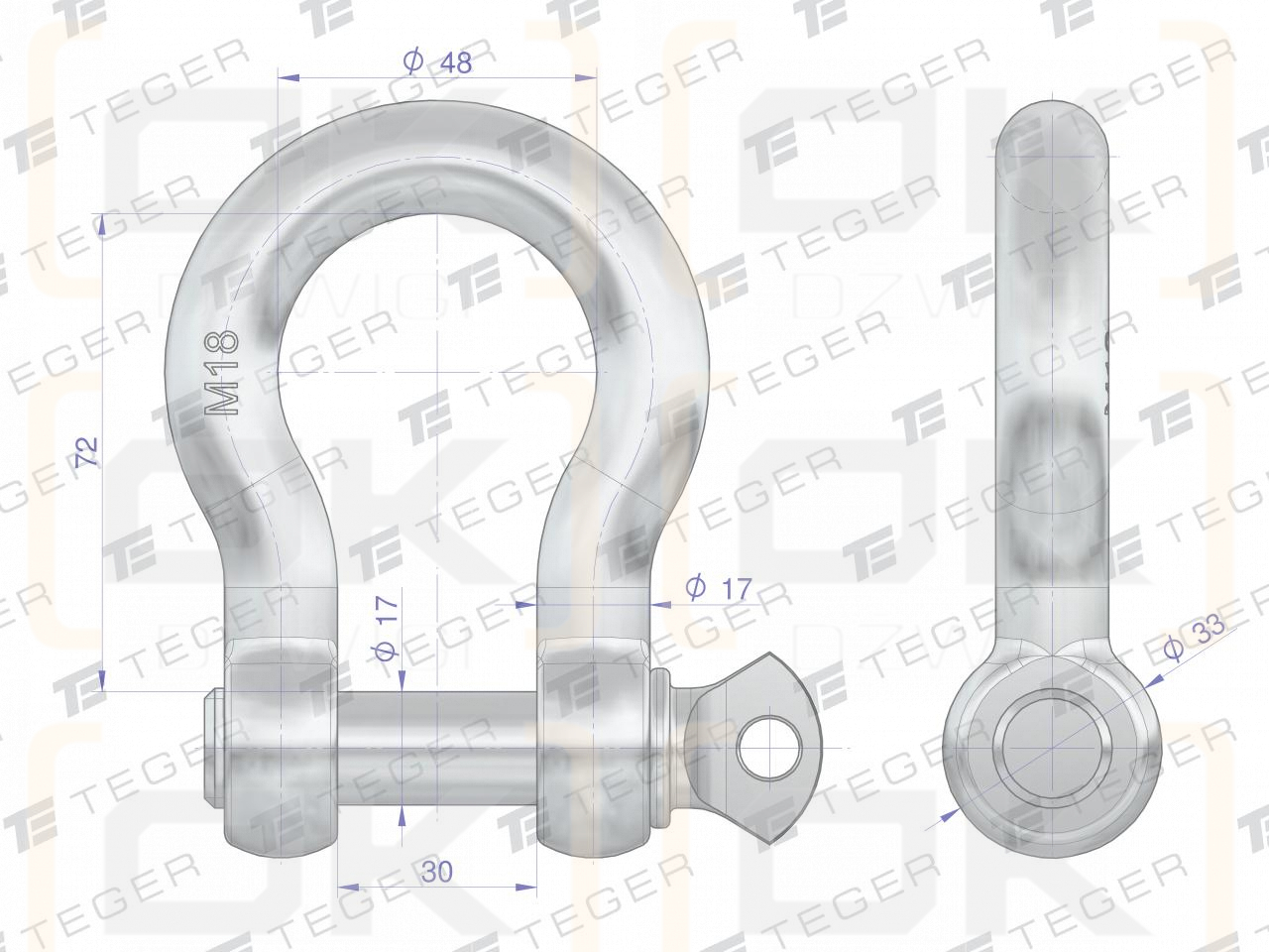 Grillete Omega 18 TEGER (se vende en paquetes de 10)