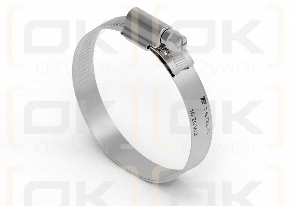 Opaska zaciskowa wzmocniona 16-25 ślimakowa (obejma W2 - stal nierdzewna) szerkość 12mm TEGER ( sprzedawane po 50 )